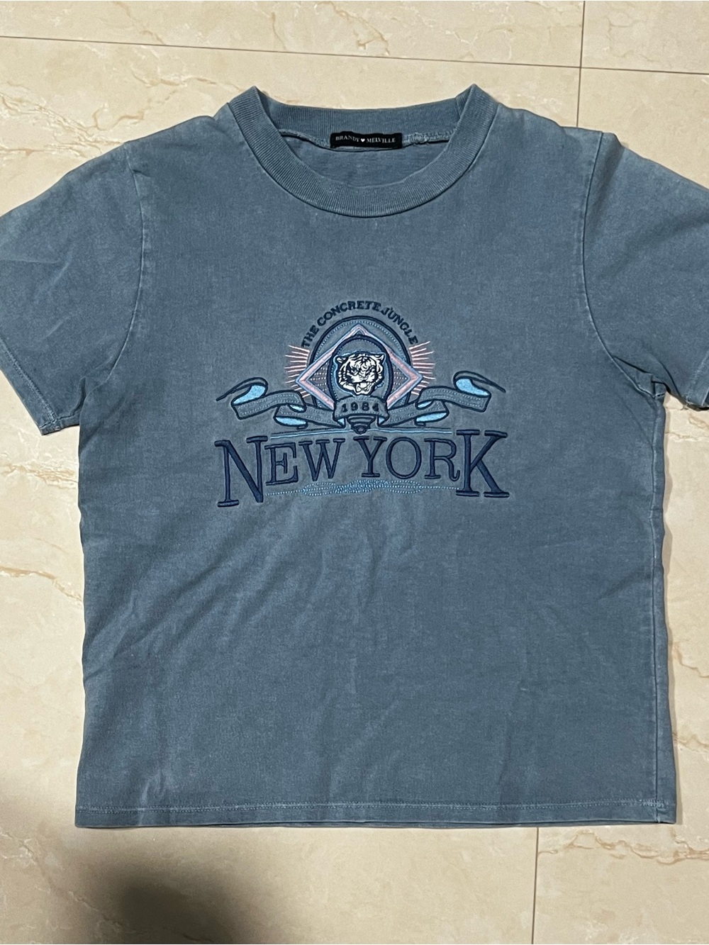 Brandy Melville Slate Blue 'New York' Graphic Tee